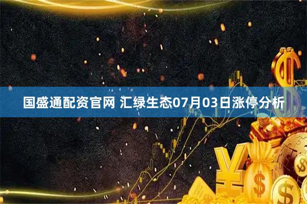 国盛通配资官网 汇绿生态07月03日涨停分析