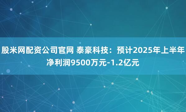 股米网配资公司官网 泰豪科技：预计2025年上半年净利润9500万元-1.2亿元